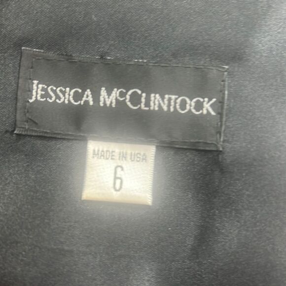 Jessica McClintock Black Dress Size 6 Strapless Satin Mini Slimming Tiered Layer - Picture 8 of 11